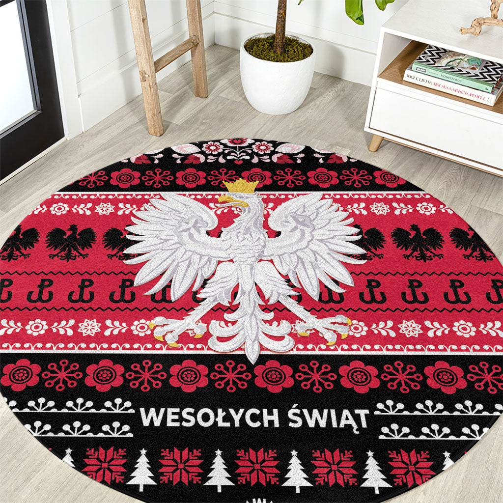 Polska Wesolych Swiat Round Carpet Lachy Sadeckie Pattern Black Version