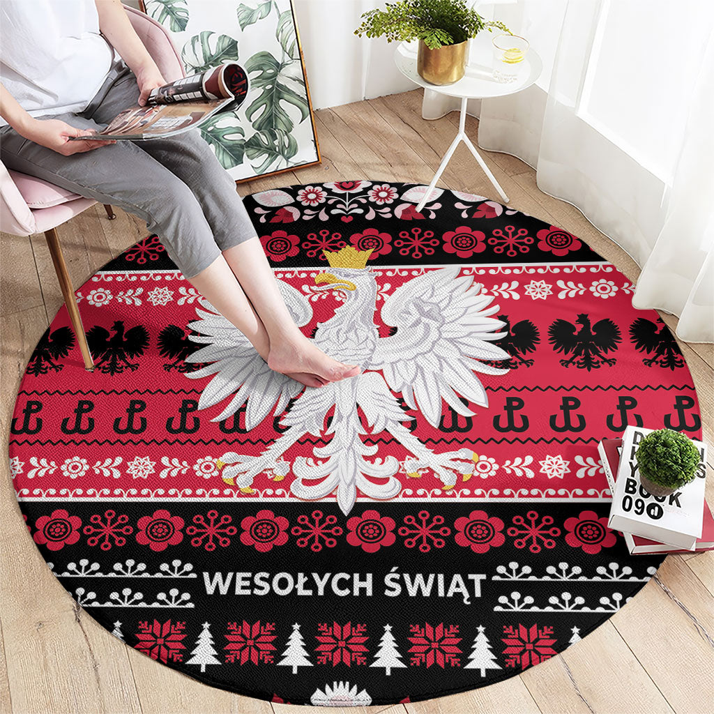Polska Wesolych Swiat Round Carpet Lachy Sadeckie Pattern Black Version
