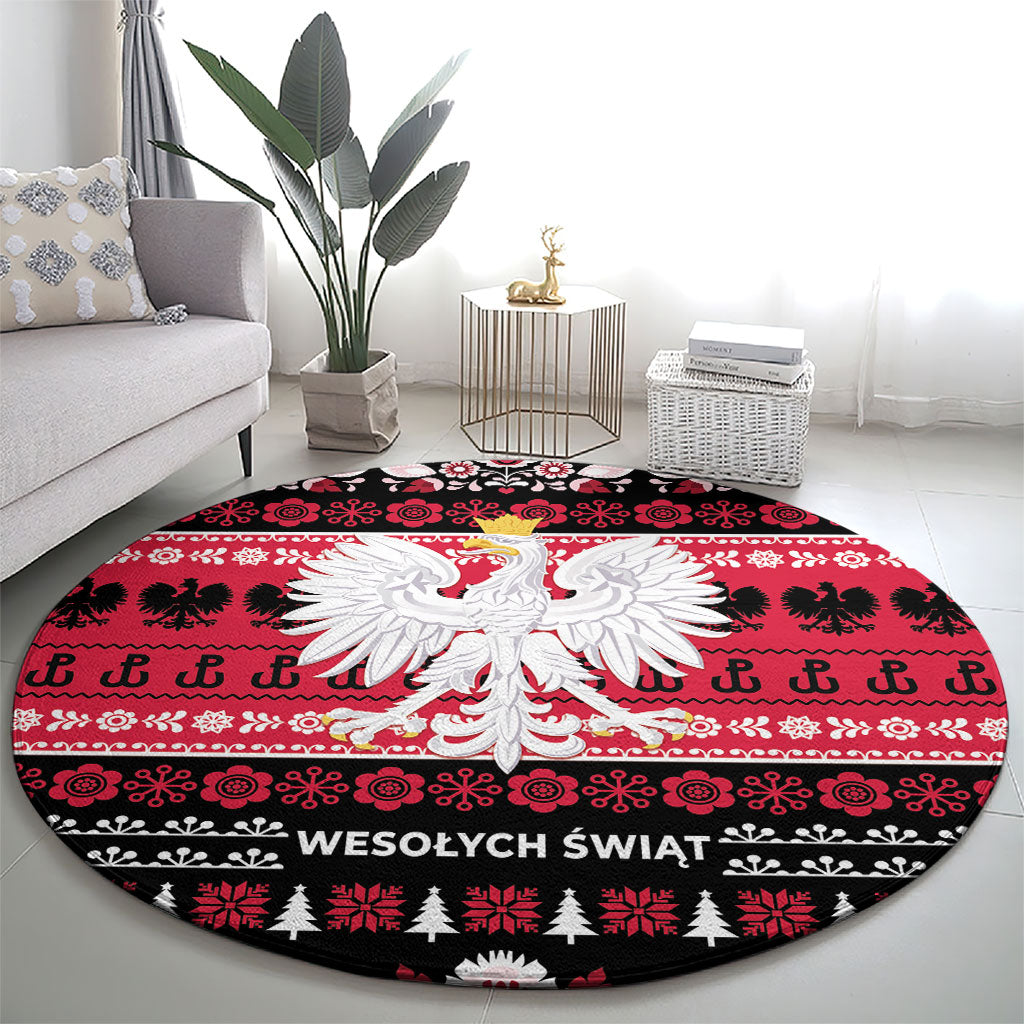 Polska Wesolych Swiat Round Carpet Lachy Sadeckie Pattern Black Version