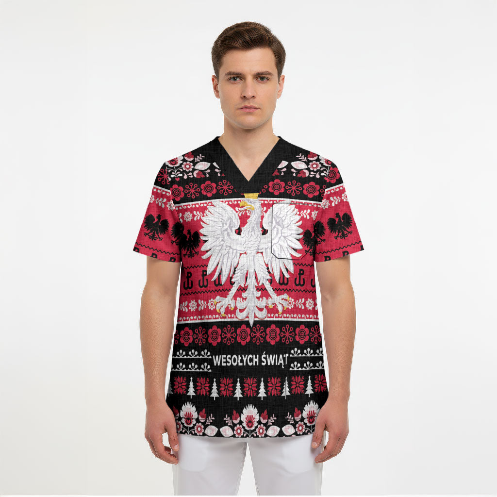 Polska Wesolych Swiat Scrub Top Lachy Sadeckie Pattern Black Version