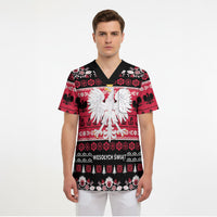 Polska Wesolych Swiat Scrub Top Lachy Sadeckie Pattern Black Version