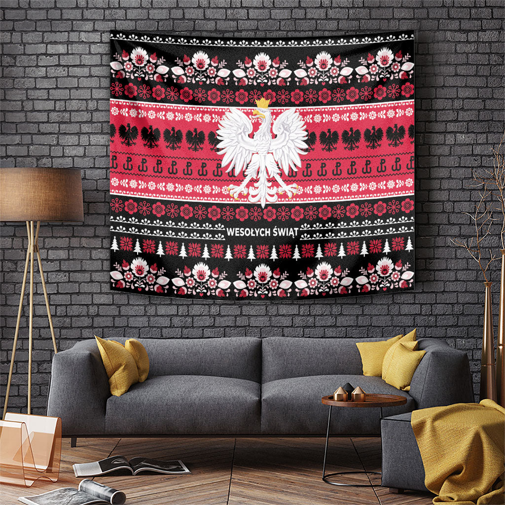 Polska Wesolych Swiat Tapestry Lachy Sadeckie Pattern Black Version