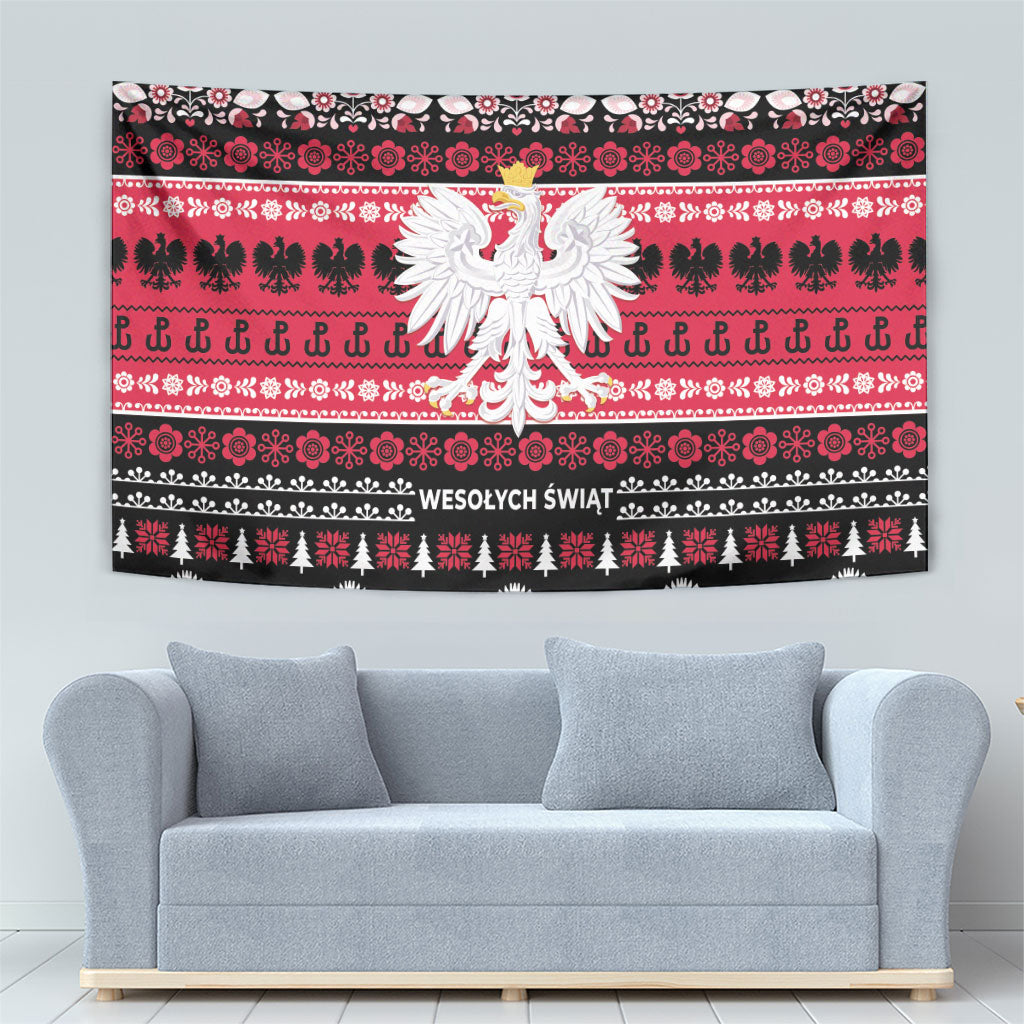 Polska Wesolych Swiat Tapestry Lachy Sadeckie Pattern Black Version
