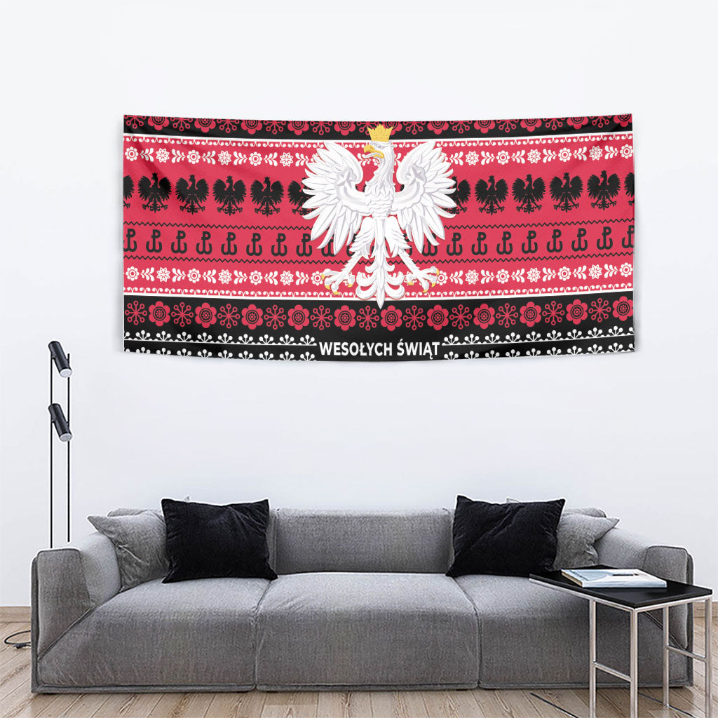 Polska Wesolych Swiat Tapestry Lachy Sadeckie Pattern Black Version