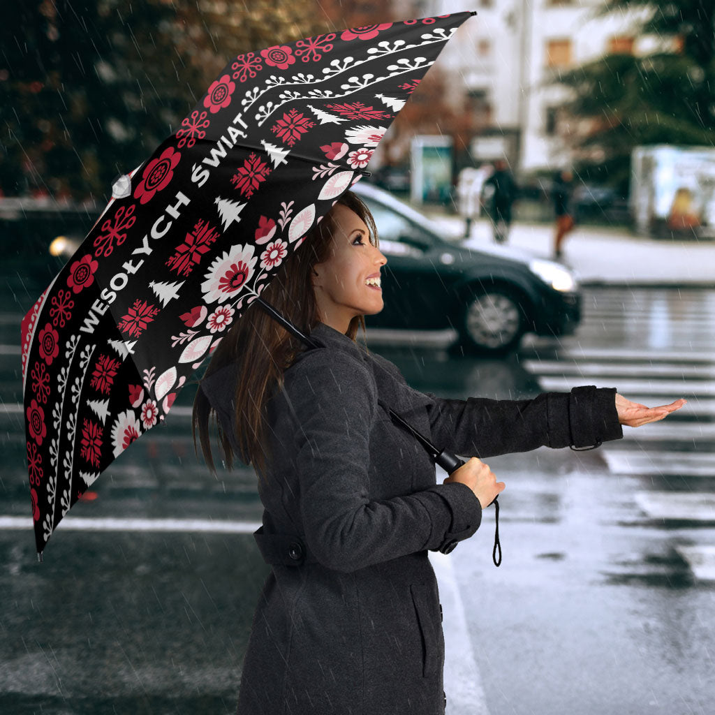 Polska Wesolych Swiat Umbrella Lachy Sadeckie Pattern Black Version