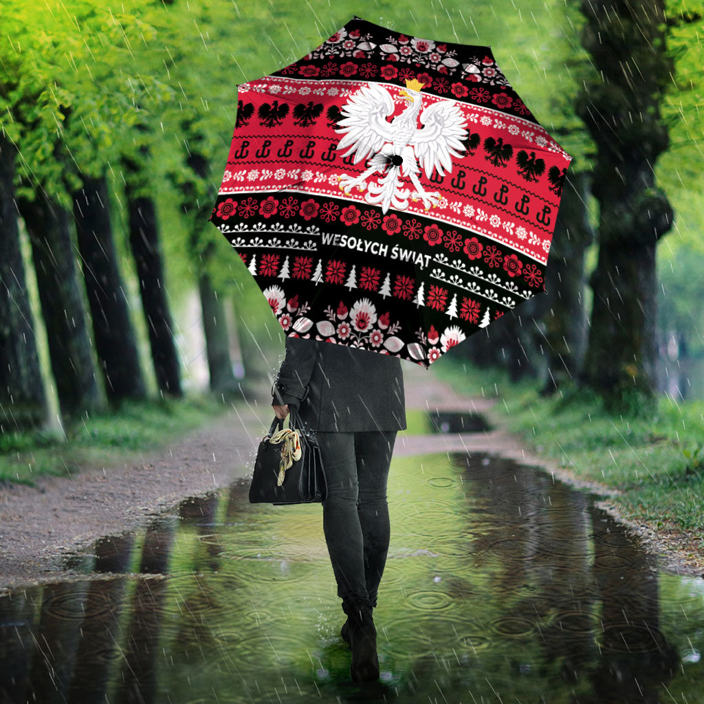 Polska Wesolych Swiat Umbrella Lachy Sadeckie Pattern Black Version