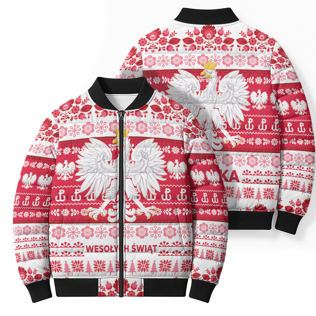 Polska Wesolych Swiat Bomber Puffer Jacket Lachy Sadeckie Pattern White Version