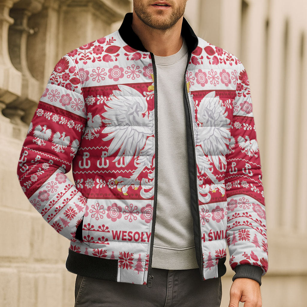 Polska Wesolych Swiat Bomber Puffer Jacket Lachy Sadeckie Pattern White Version