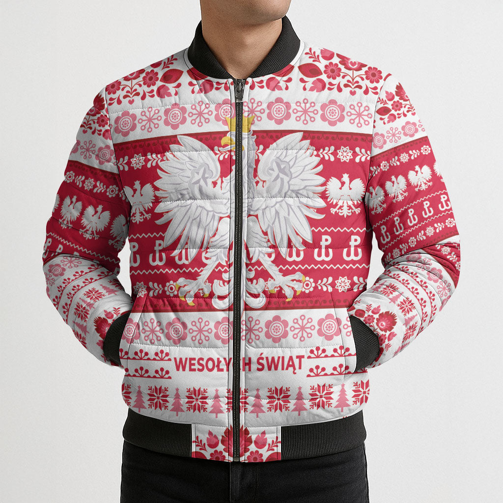 Polska Wesolych Swiat Bomber Puffer Jacket Lachy Sadeckie Pattern White Version