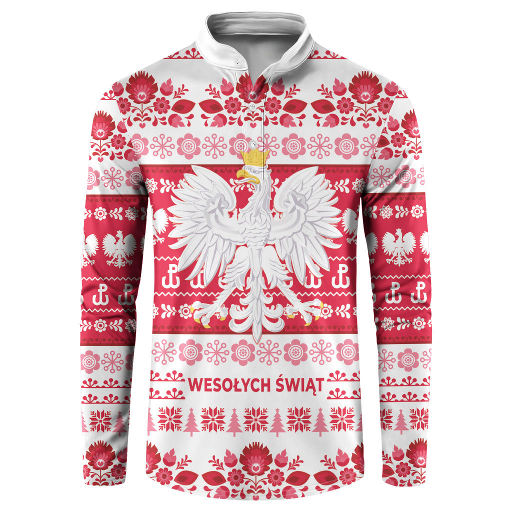 Polska Wesolych Swiat Button Sweatshirt Lachy Sadeckie Pattern White Version