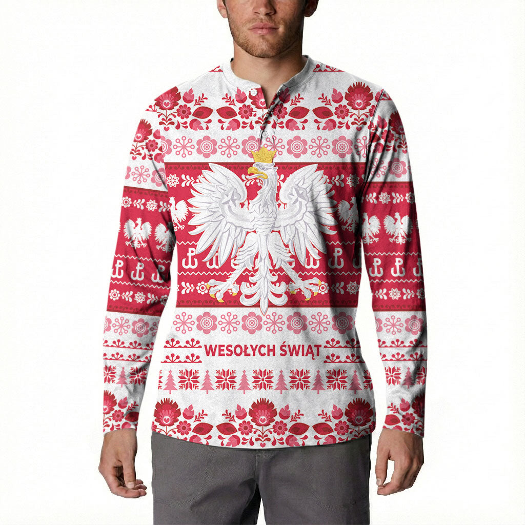 Polska Wesolych Swiat Button Sweatshirt Lachy Sadeckie Pattern White Version