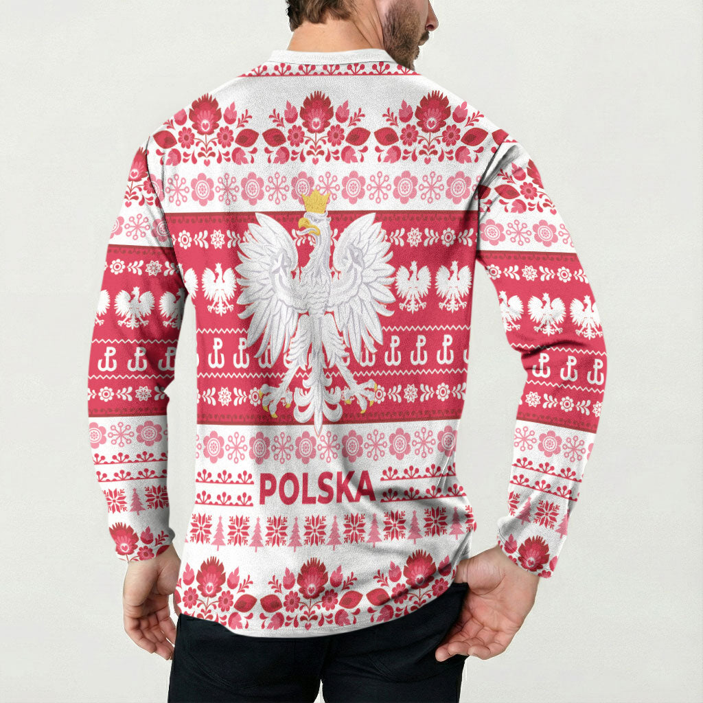 Polska Wesolych Swiat Button Sweatshirt Lachy Sadeckie Pattern White Version