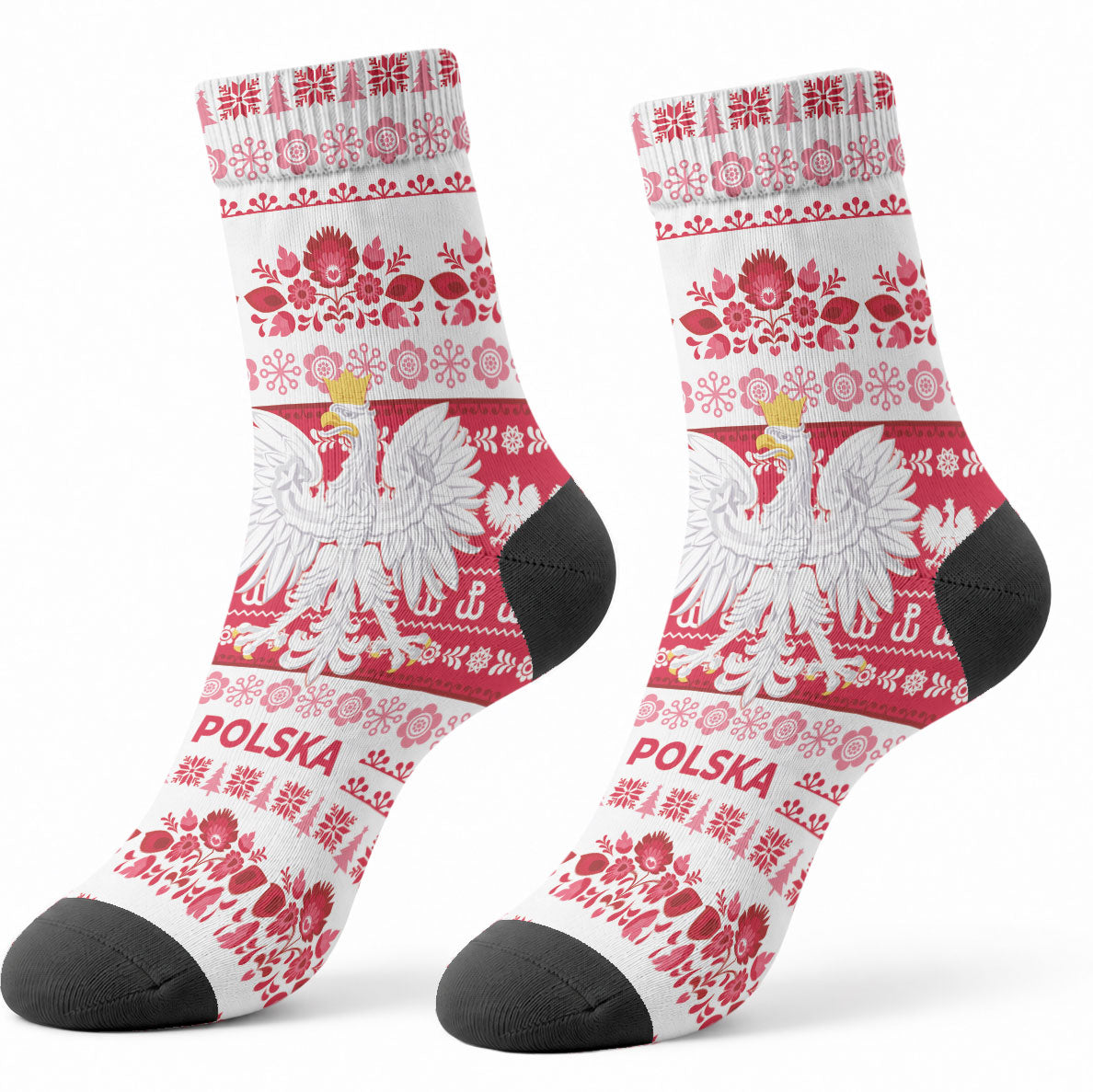 Polska Wesolych Swiat Crew Socks Lachy Sadeckie Pattern White Version