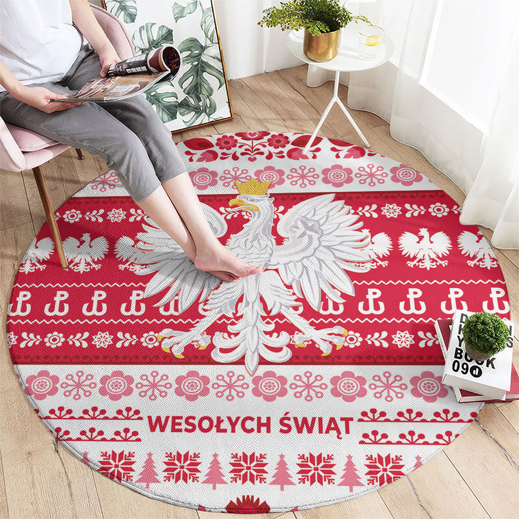 Polska Wesolych Swiat Round Carpet Lachy Sadeckie Pattern White Version