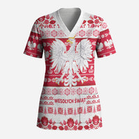 Polska Wesolych Swiat Scrub Top Lachy Sadeckie Pattern White Version