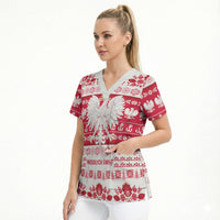 Polska Wesolych Swiat Scrub Top Lachy Sadeckie Pattern White Version
