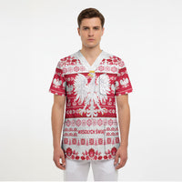 Polska Wesolych Swiat Scrub Top Lachy Sadeckie Pattern White Version