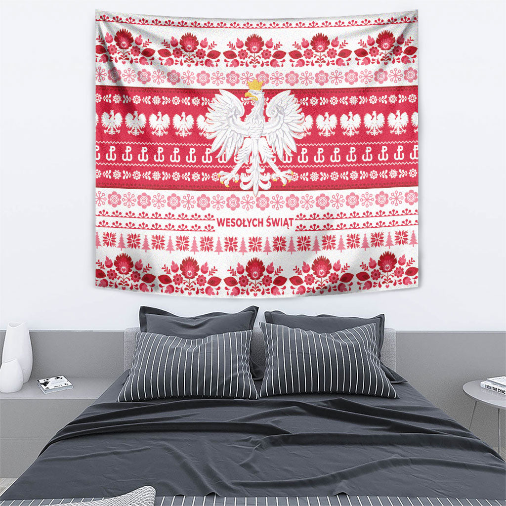 Polska Wesolych Swiat Tapestry Lachy Sadeckie Pattern White Version