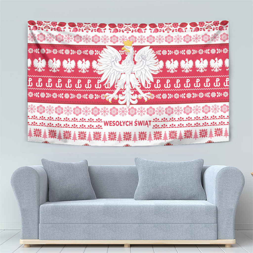 Polska Wesolych Swiat Tapestry Lachy Sadeckie Pattern White Version