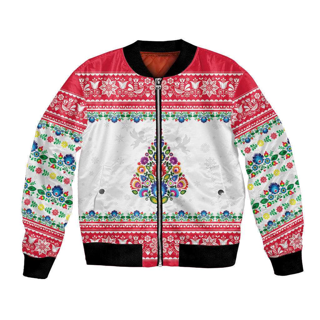Poland Christmas Bomber Jacket Polish Folk Art Christmas Tree