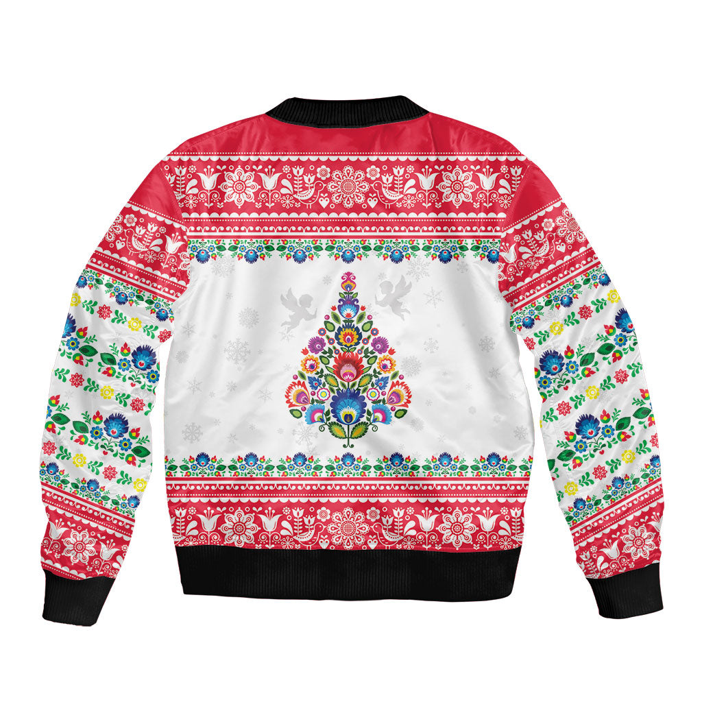 Poland Christmas Bomber Jacket Polish Folk Art Christmas Tree