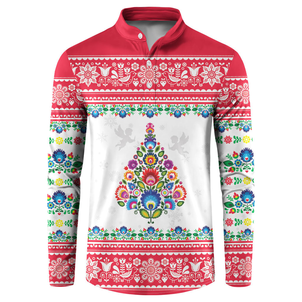 Poland Christmas Button Sweatshirt Polish Folk Art Christmas Tree