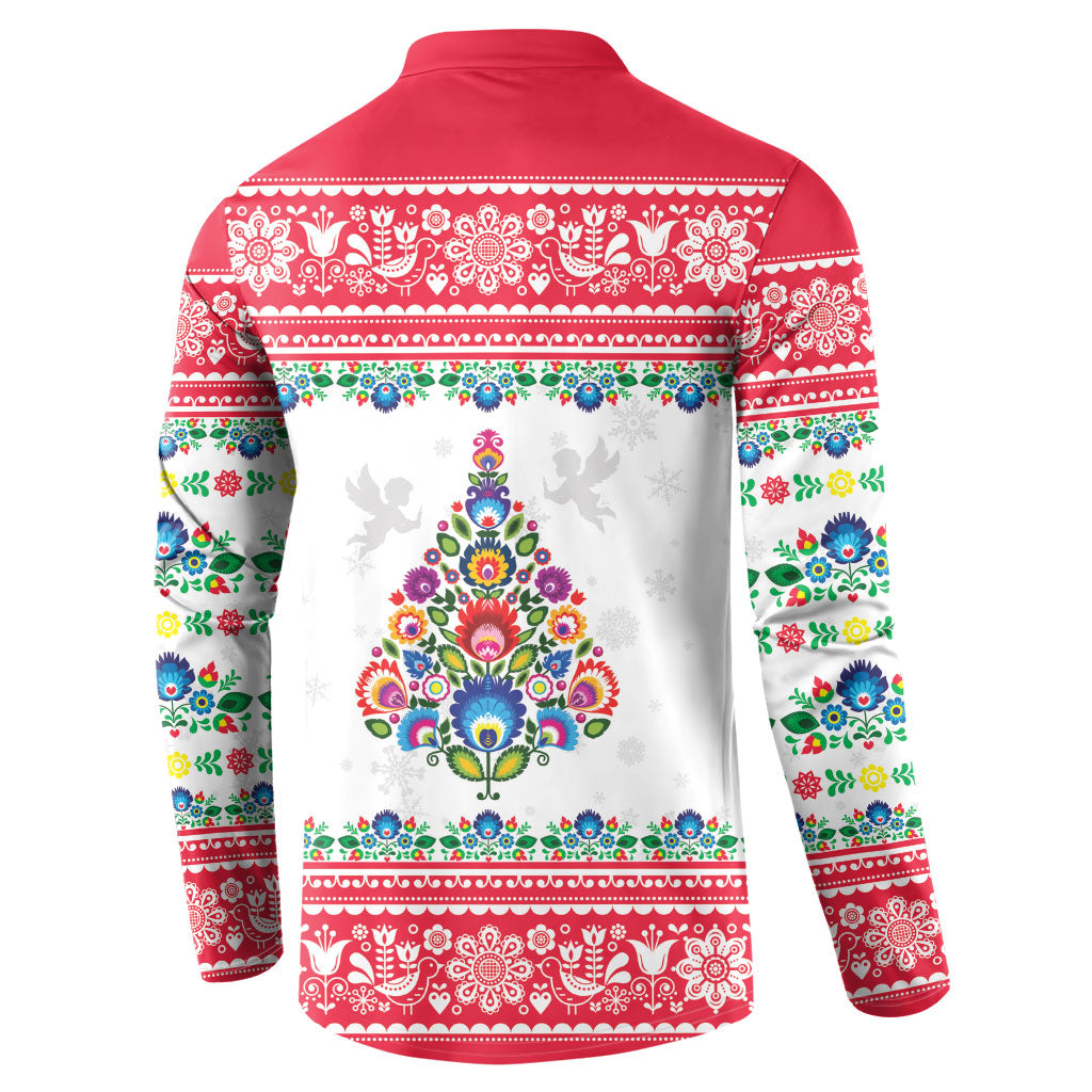Poland Christmas Button Sweatshirt Polish Folk Art Christmas Tree
