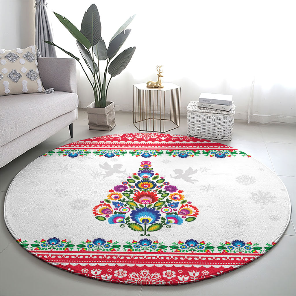 Poland Christmas Round Carpet Polish Folk Art Christmas Tree