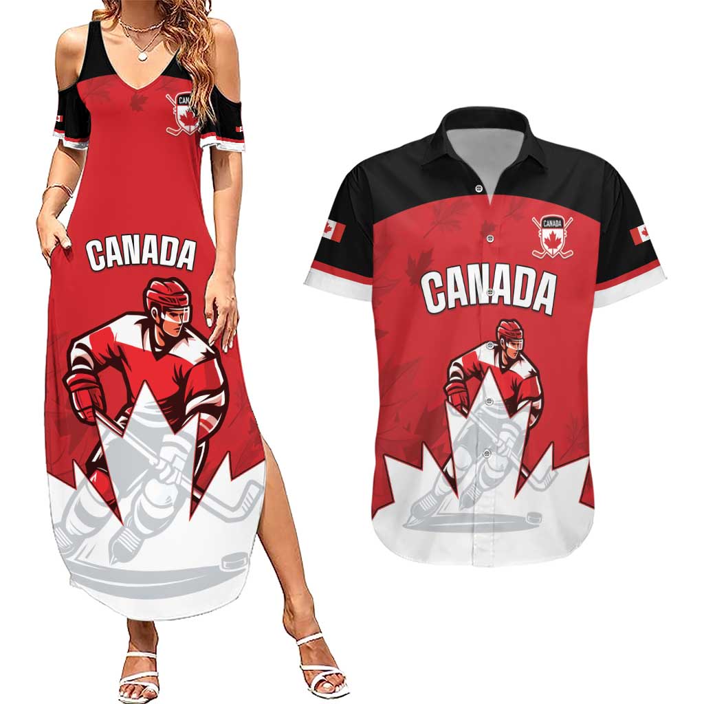 Custom Canada Hockey Couples Matching Summer Maxi Dress and Hawaiian Shirt Maple Leaves Sporty Style