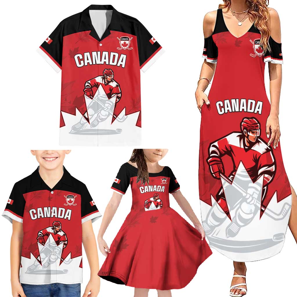 Custom Canada Hockey Family Matching Summer Maxi Dress and Hawaiian Shirt Maple Leaves Sporty Style