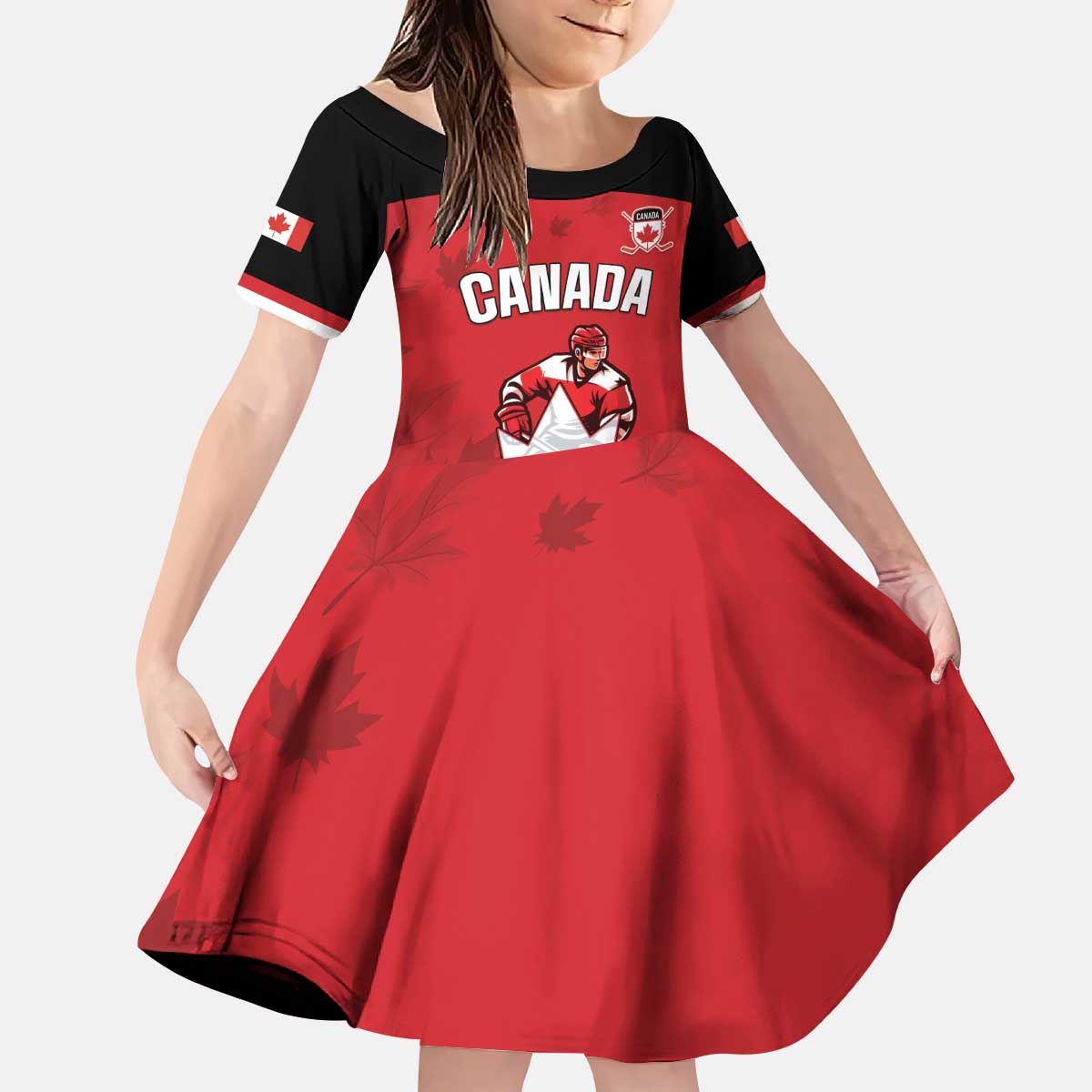 Custom Canada Hockey Kid Short Sleeve Dress Maple Leaves Sporty Style