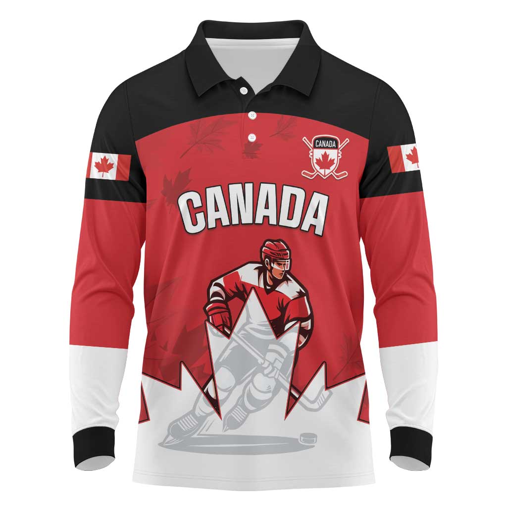 Custom Canada Hockey Long Sleeve Polo Shirt Maple Leaves Sporty Style