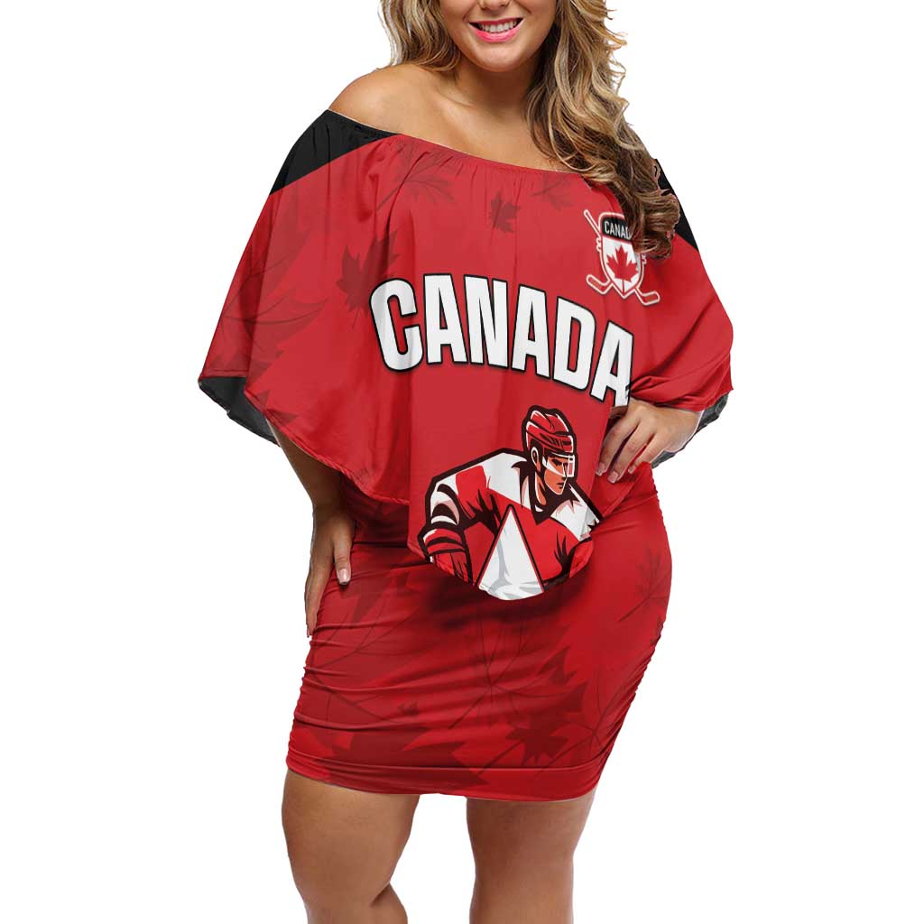 Custom Canada Hockey Off Shoulder Short Dress Maple Leaves Sporty Style