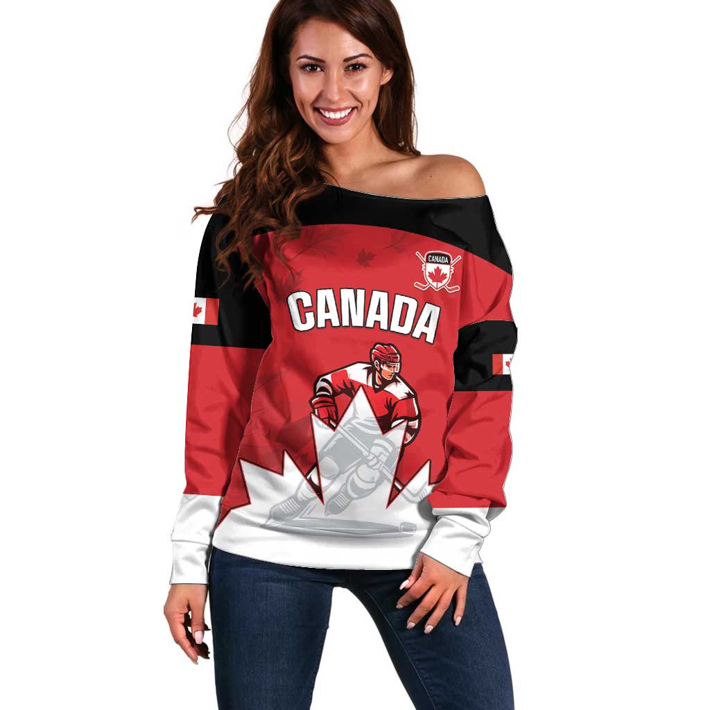 Custom Canada Hockey Off Shoulder Sweater Maple Leaves Sporty Style