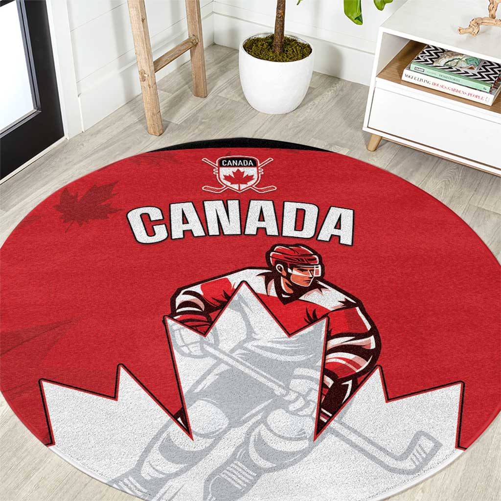 Canada Hockey Round Carpet Maple Leaves Sporty Style