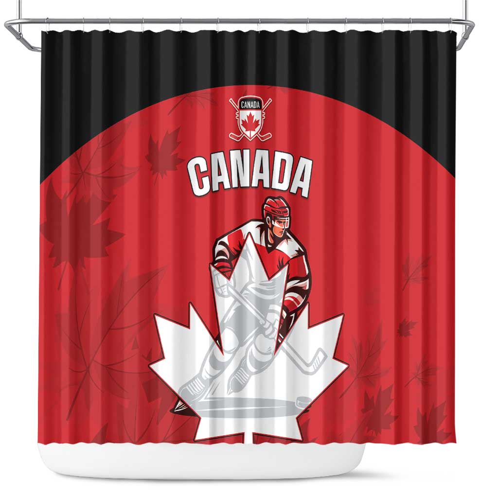 Canada Hockey Shower Curtain Maple Leaves Sporty Style