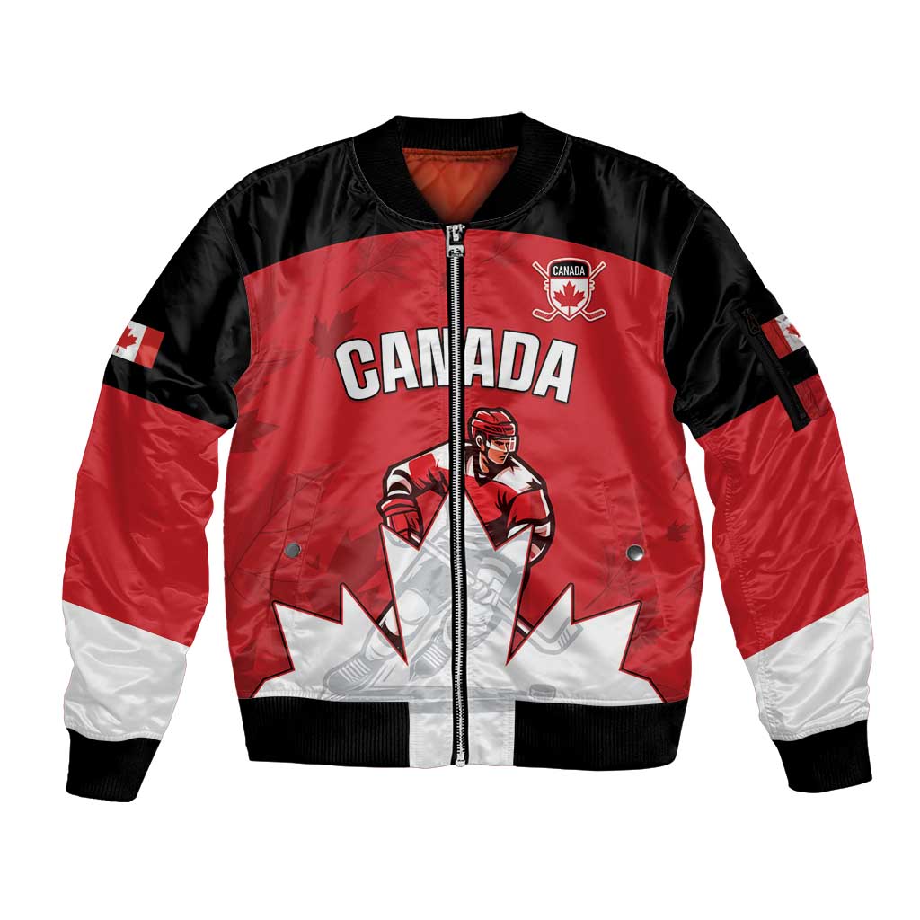 Custom Canada Hockey Sleeve Zip Bomber Jacket Maple Leaves Sporty Style