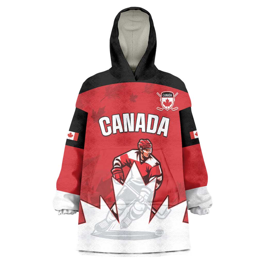 Custom Canada Hockey Wearable Blanket Hoodie Maple Leaves Sporty Style