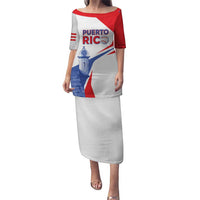 White long baseball dress with red sleeves and Puerto Rico front graphic