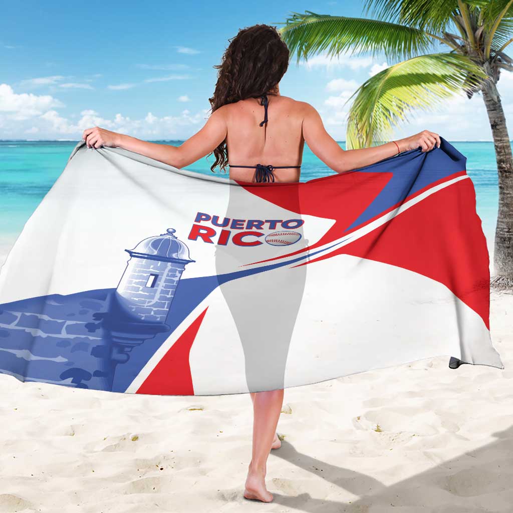 Puerto Rico baseball sarong, back side with red, white, and blue logo print