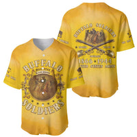 Yellow baseball jersey set showing front and back with Buffalo Soldiers artwork