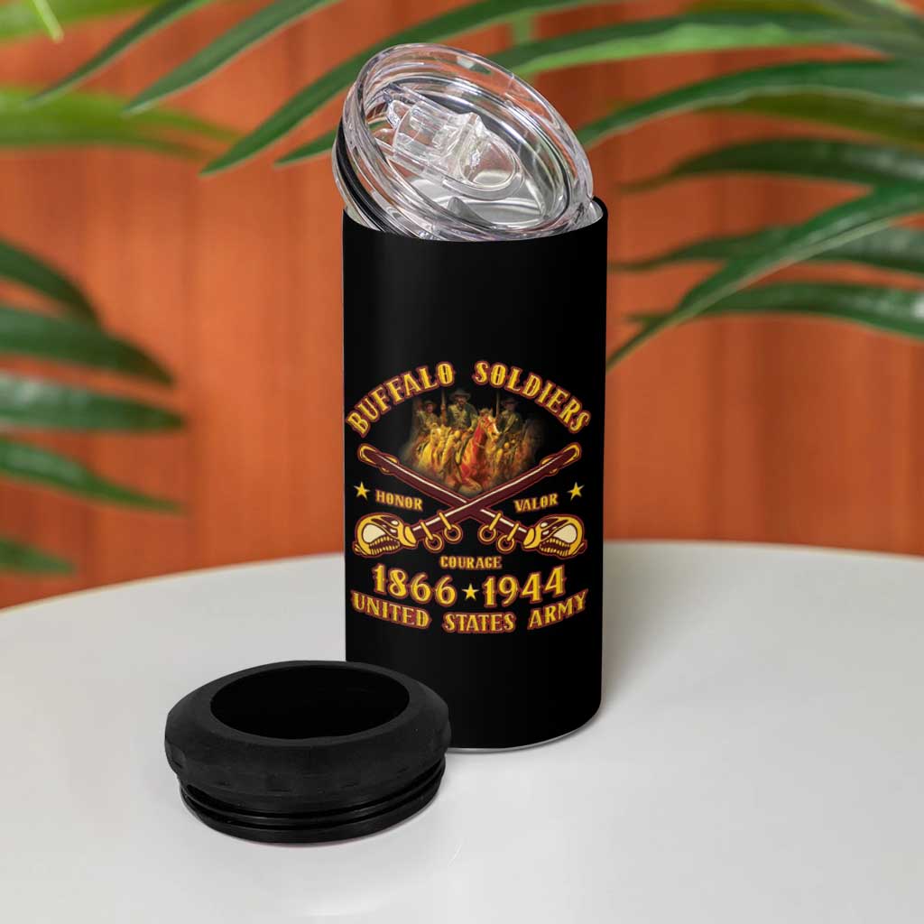 Honor Buffalo Soldiers 4 in 1 Can Cooler Tumbler African American Cavalry Black Version - Wonder Print Shop