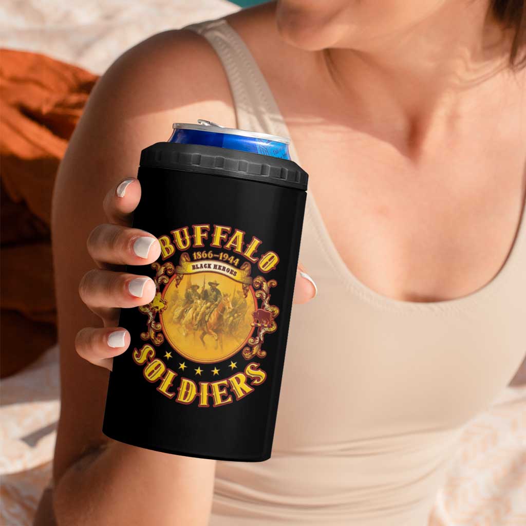 Honor Buffalo Soldiers 4 in 1 Can Cooler Tumbler African American Cavalry Black Version - Wonder Print Shop
