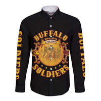 Honor Buffalo Soldiers Long Sleeve Button Shirt African American Cavalry Black Version - Wonder Print Shop