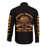 Honor Buffalo Soldiers Long Sleeve Button Shirt African American Cavalry Black Version - Wonder Print Shop