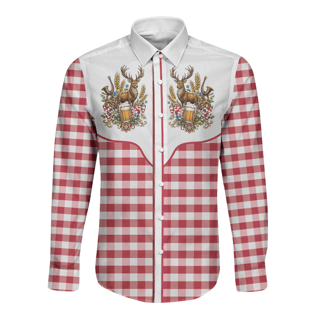 Oktoberfest Long Sleeve Button Shirt Country Cowboy Style Red Version
