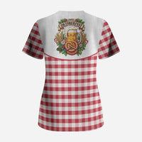Oktoberfest Scrub Top Country Cowboy Style Red Version