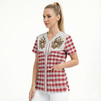 Oktoberfest Scrub Top Country Cowboy Style Red Version