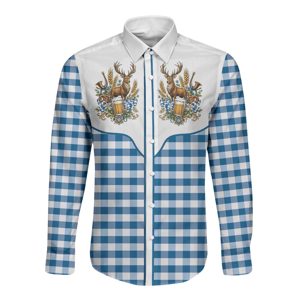 Oktoberfest Long Sleeve Button Shirt Country Cowboy Style Blue Version