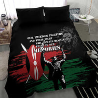 Black duvet cover and pillow shams with hero silhouette and red green tricolor design